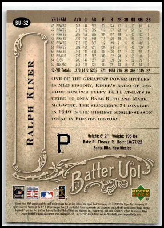 2005 Upper Deck MVP Batter Up! #BU-32 Ralph Kiner Pittsburgh Pirates