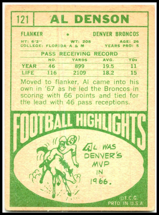1968 Topps #121 Al Denson Denver Broncos