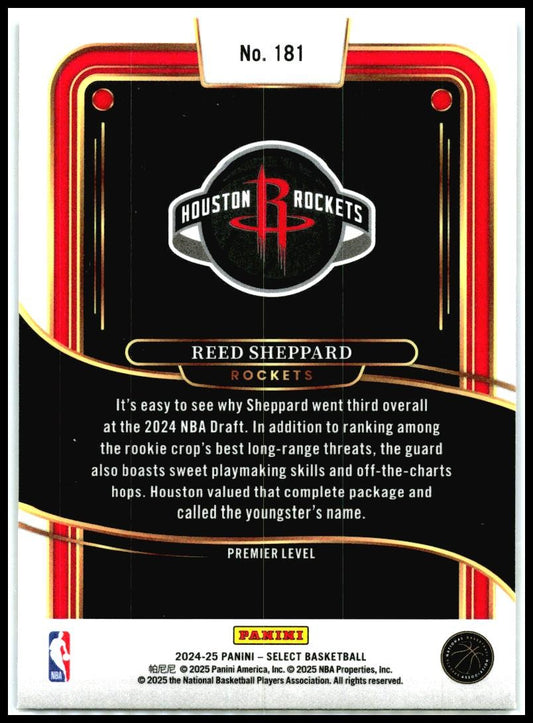 2024-25 Panini Select Blue Prizm #181 Reed Sheppard Rookie Houston Rockets