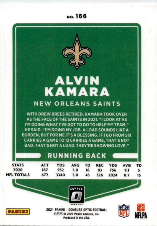 2021 Donruss Optic #166 Alvin Kamara New Orleans Saints