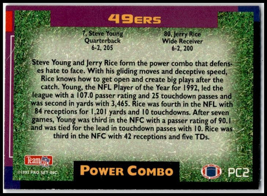 1993 Pro Set Power Update - Combos #PC2 Jerry Rice / Steve Young 49ers