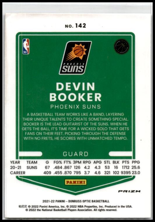 2021-22 Donruss Optic Purple #142 Devin Booker Phoenix Suns