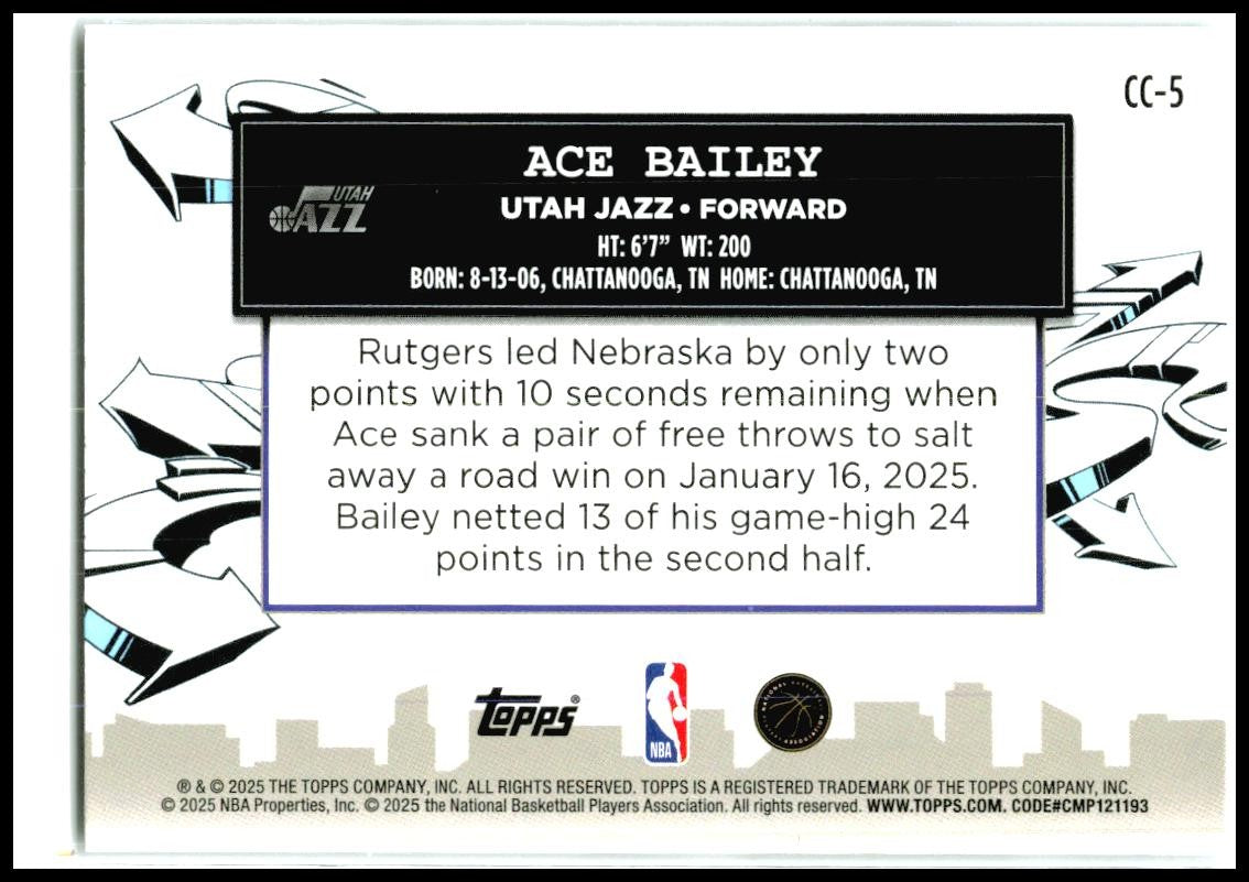2025-26 Topps Clutch City Prospects Holo Foil #CC-5 Ace Bailey Utah Jazz