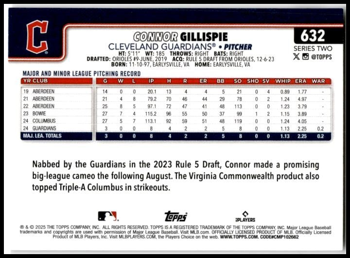 2025 Topps #632 Connor Gillispie Rookie Cleveland Guardians