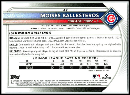 2025 Bowman Chrome #42 Moises Ballestros Cubs