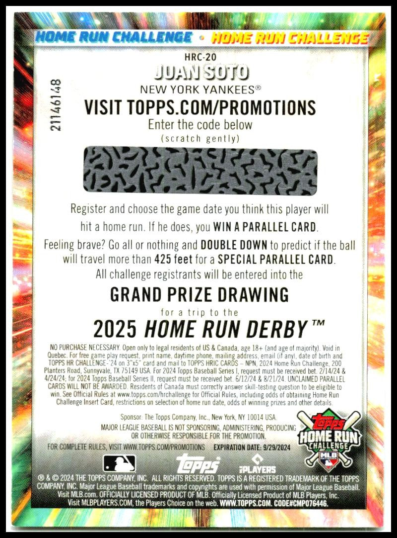 2024 Topps Home Run Challenge #HRC-20 Juan Soto New York Yankees