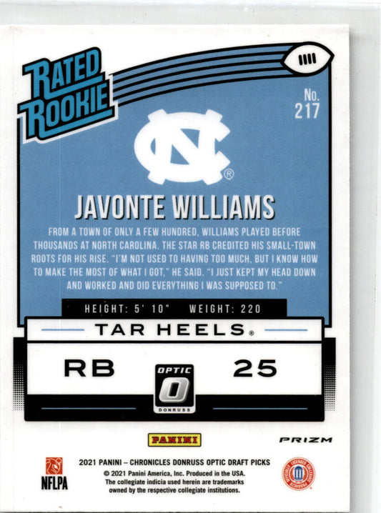 2021 Panini Chronicles Draft Picks Green #217 Javonte Williams Denver Broncos