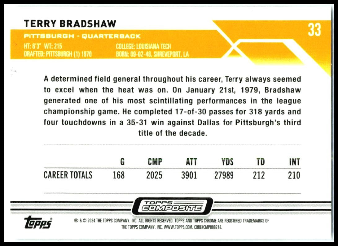 2023 Topps Composite #33 Terry Bradshaw Pittsburgh Steelers