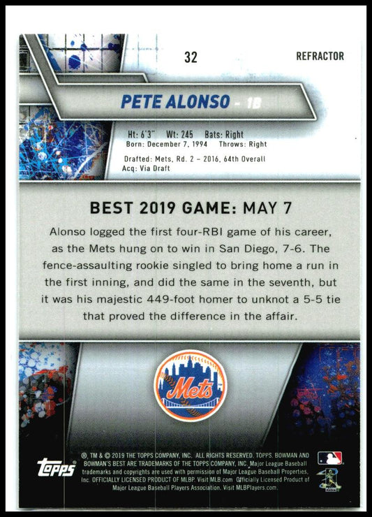 2019 Bowman's Best Refractor #32 Pete Alonso New York Mets