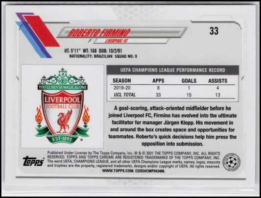 2020-21 Topps Chrome UEFA Champions League #33 Roberto Firmino
