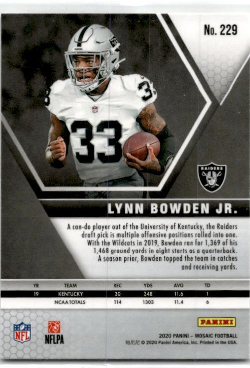 2020 Panini Mosaic #229 Lynn Bowden Jr. Rookie Las Vegas Raiders