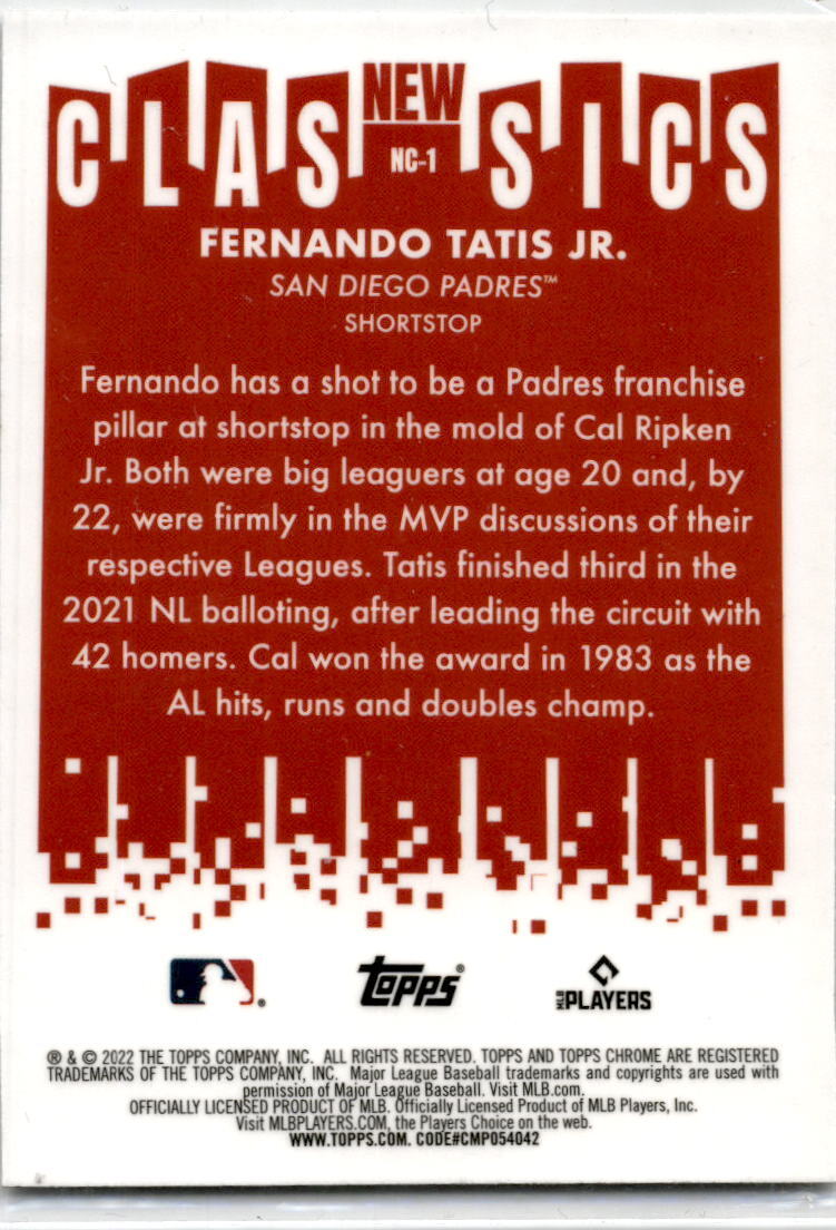2022 Topps Chrome New Classics #NC-1 Fernando Tatis Jr. San Diego Padres