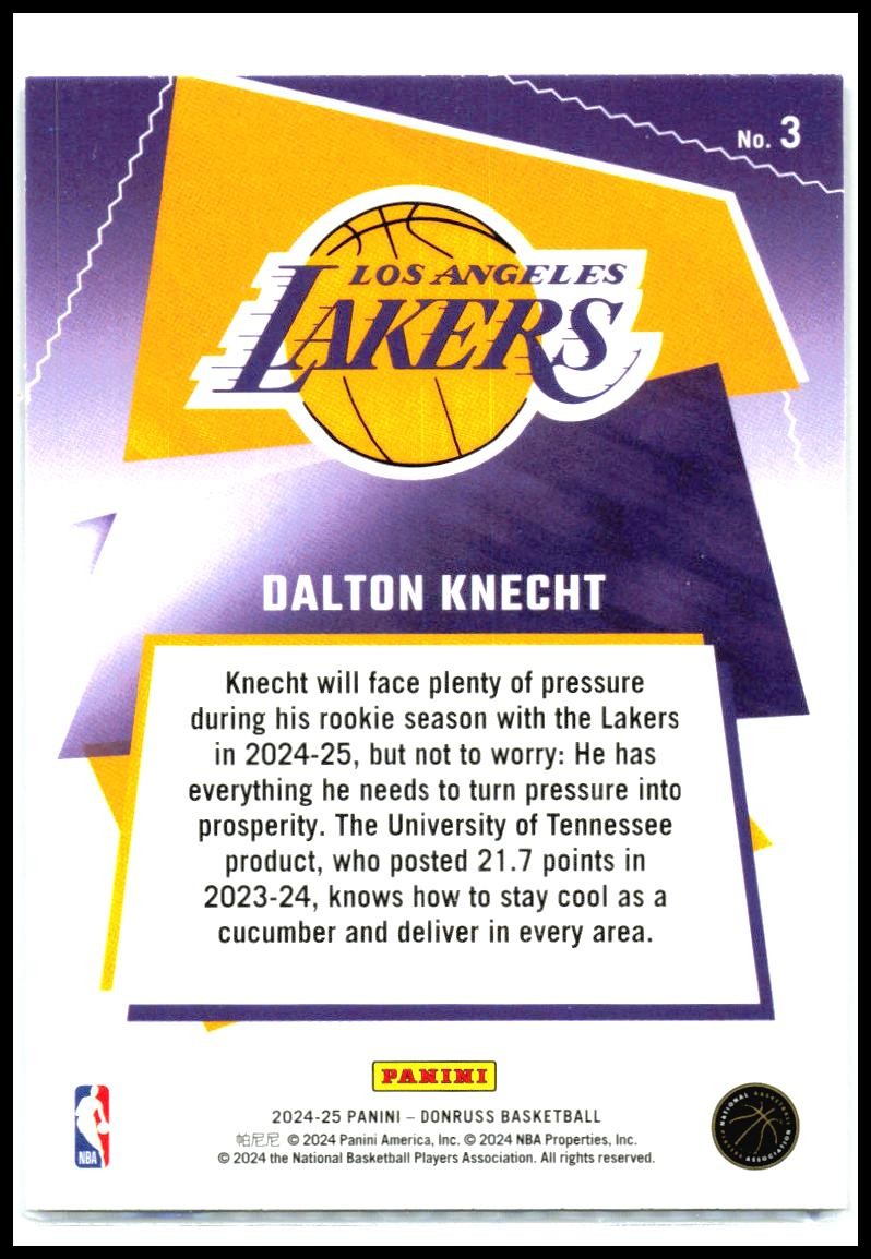 2024-25 Donruss Great X-Pectations #3 Dalton Knecht Los Angeles Lakers