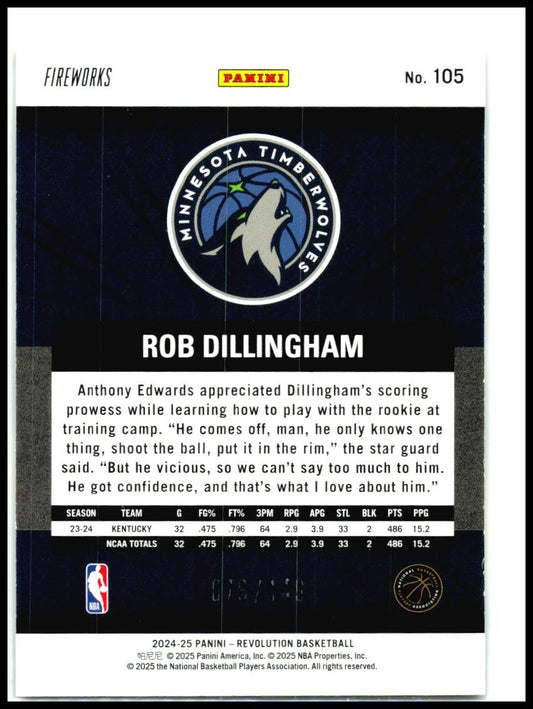 2024-25 Panini Revolution Fireworks #105 Rob Dillingham Rookie Minnesota