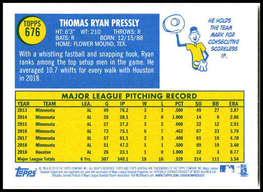 2019 Topps Heritage #676 Ryan Pressly Houston Astros