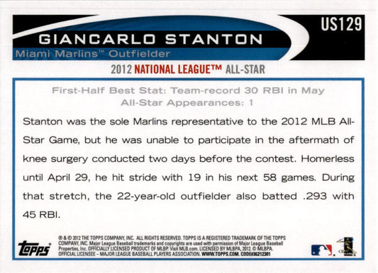 2012 Topps Update #US129 Giancarlo Stanton Miami Marlins