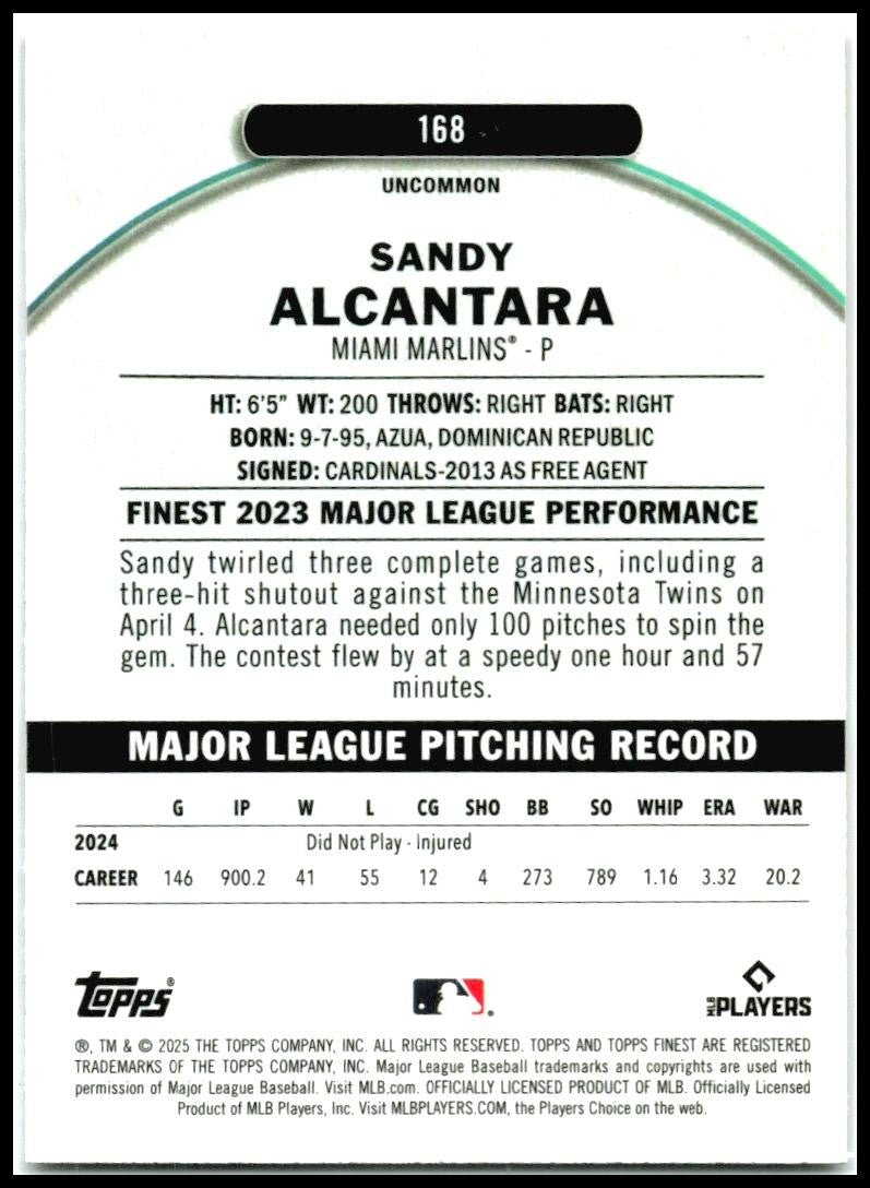 2025 Topps Finest MAGENTA REFRACTOR /300 #168 Sandy Alcantara