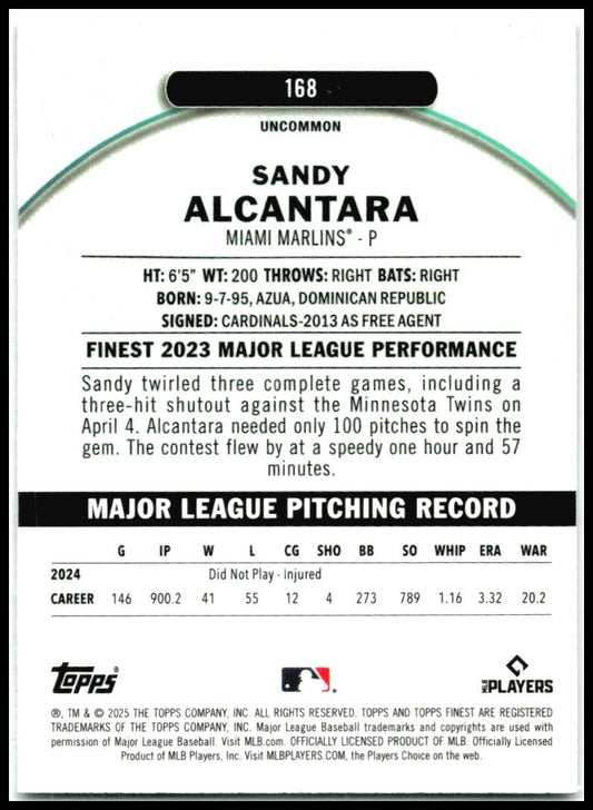2025 Topps Finest MAGENTA REFRACTOR /300 #168 Sandy Alcantara