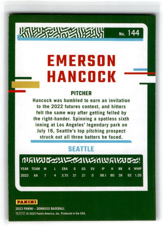 2023 Donruss Holo Pink #144 Emerson Hancock Seattle Mariners