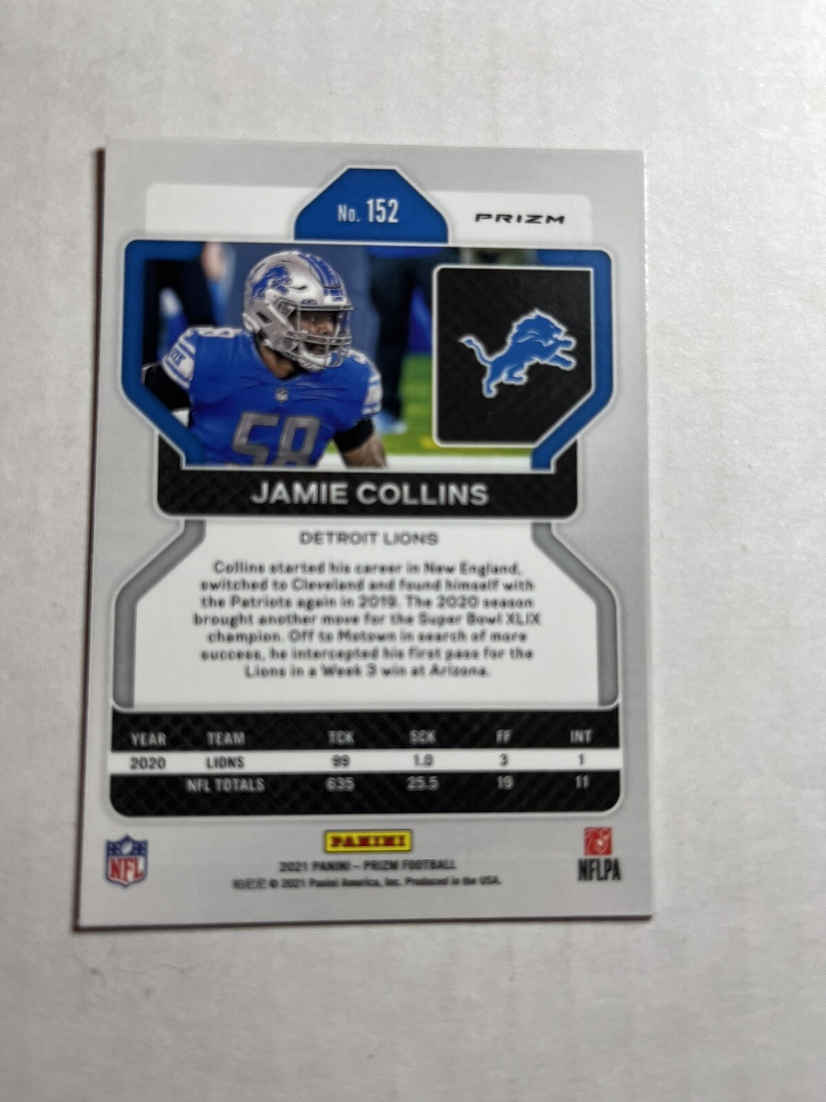 2021 Panini Prizm Orange Lazer 152Jamie Collins Detroit Lions