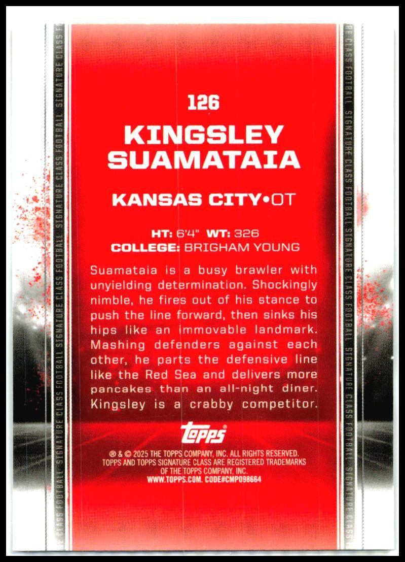 2024 Topps Signature Class Blue & Orange #126 Kingsley Suamataia Rookie Chiefs