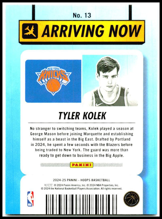 2024-25 Hoops Winter Arriving Now #13 Tyler Kolek New York Knicks