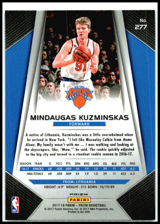 2017-18 Panini Prizm Prizms Hyper #277 Mindaugas Kuzminskas New York Knicks