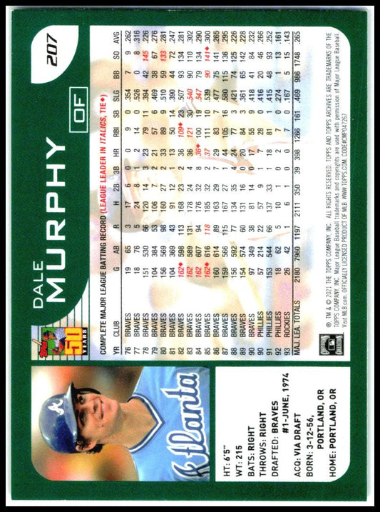 2021 Topps Archives #207 Dale Murphy Atlanta Braves