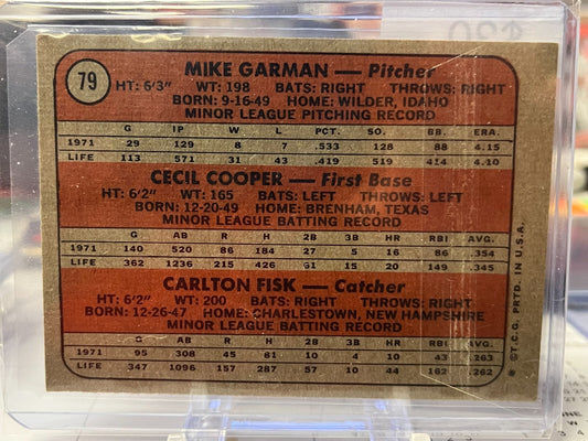 1972 Topps #79 Red Sox 1972 Rookie Stars (Garman / Cooper / Fisk) RC Red Sox