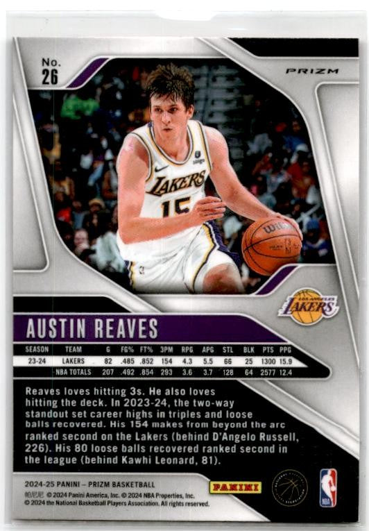 2024-25 Panini Prizm Prizms Pink Ice #26 Austin Reaves Los Angeles Lakers