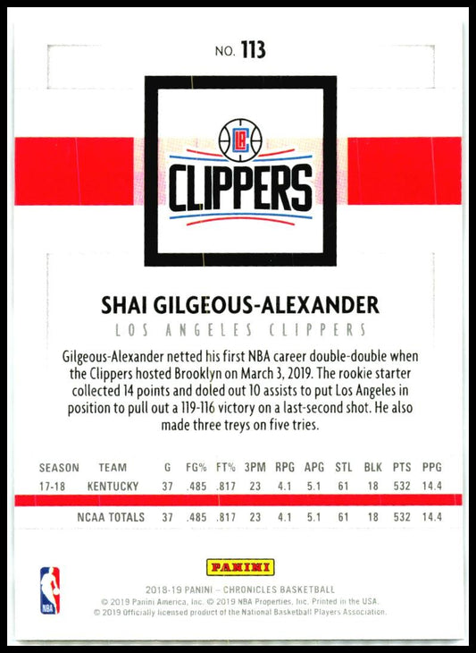 2018-19 Panini Chronicles Bronze #113 Shai Gilgeous-Alexander Rookie Clippers