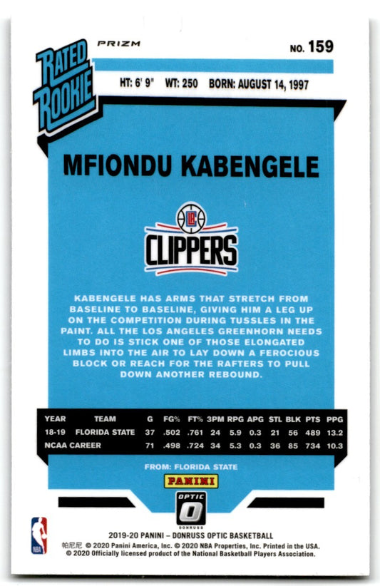 2019-20 Donruss Optic Mfiondu Kabengele Rookie Los Angeles Clippers #159