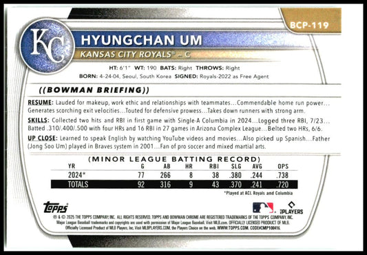 2025 Bowman Chrome Prospects #BCP-119 Hyungchan Um Kansas City Royals