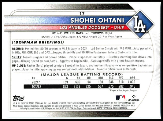 2025 Bowman #17 Shohei Ohtani Los Angeles Dodgers