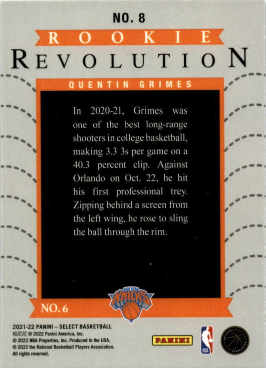 2021 Select Rookie Revolution #8 Quentin Grimes New York Knicks