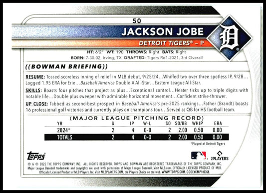 2025 Bowman #50 Jackson Jobe Rookie Detroit Tigers
