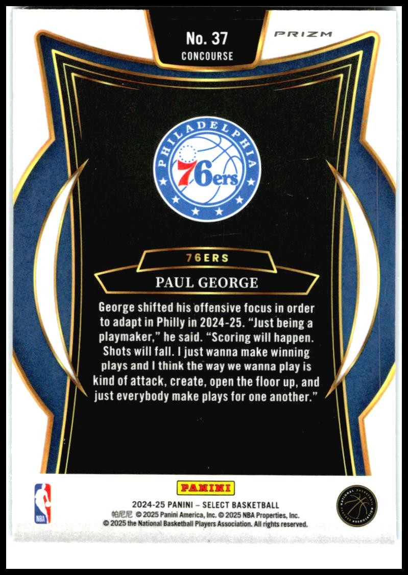 2024-25 Panini Select Blue Cracked Ice Prizm #37 Paul George Philadelphia 76ers