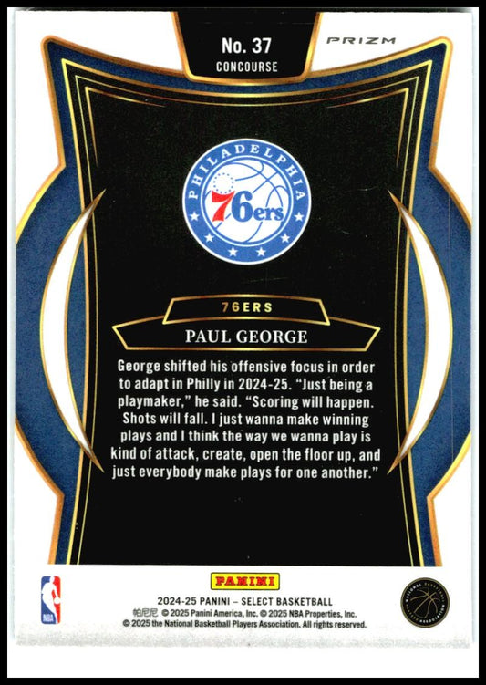 2024-25 Panini Select Blue Cracked Ice Prizm #37 Paul George Philadelphia 76ers