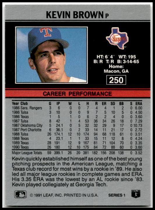 1991 Leaf #250 Kevin Brown Texas Rangers