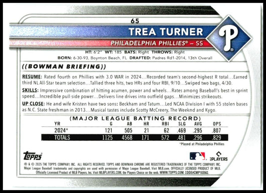 2025 Bowman Chrome Mojo Refractor #65 Trea Turner Philadelphia Phillies