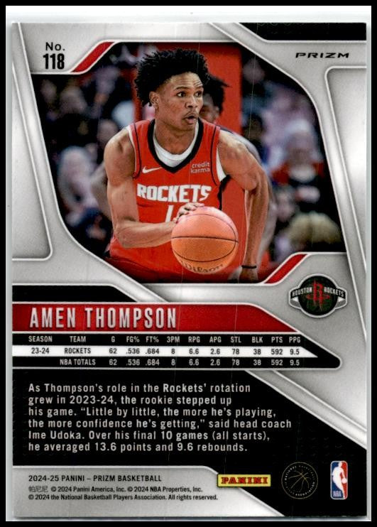 2024-25 Panini Prizm Prizms Ice #118 Amen Thompson Houston Rockets