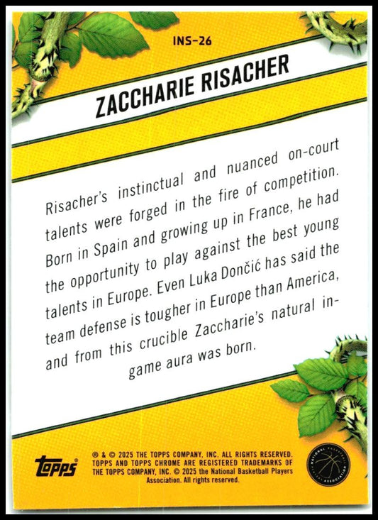 2024-25 Topps Chrome Instinct #INS-26 Zaccharie Risacher Atlanta Hawks