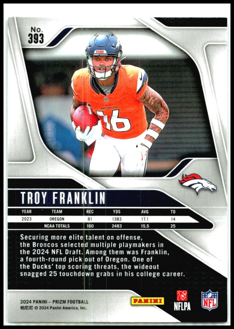 2024 Panini Prizm #393 Troy Franklin Rookie Denver Broncos