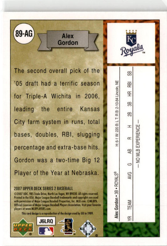 2007 Upper Deck 1989 Rookie Reprints #89-AG Alex Gordon Kansas City Royals