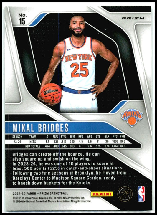 2024-25 Panini Prizm Green #15 Mikal Bridges New York Knicks