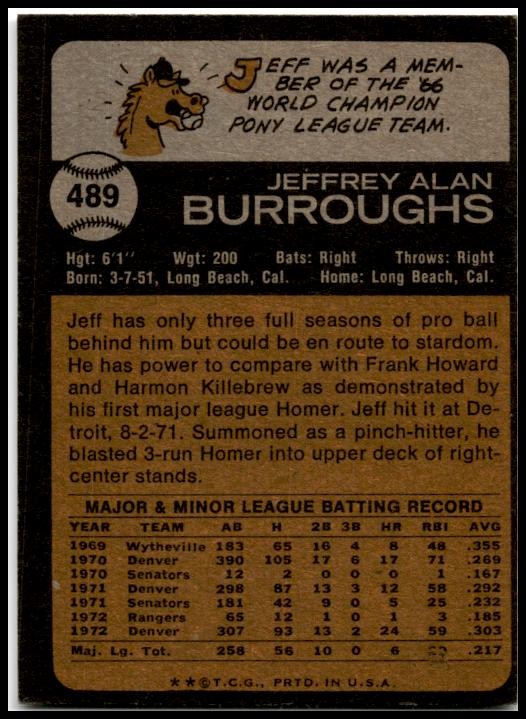 1973 Topps #489 Jeff Burroughs Texas Rangers