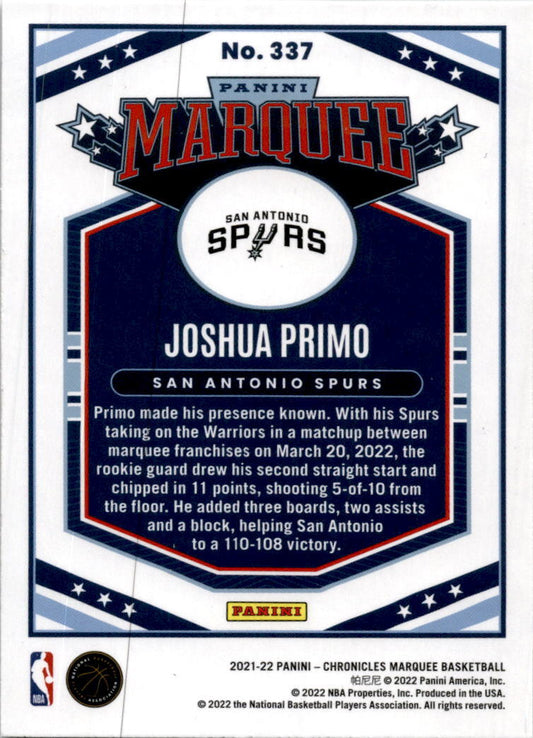 2021-22 Panini Chronicles #337 Joshua Primo San Antonio Spurs