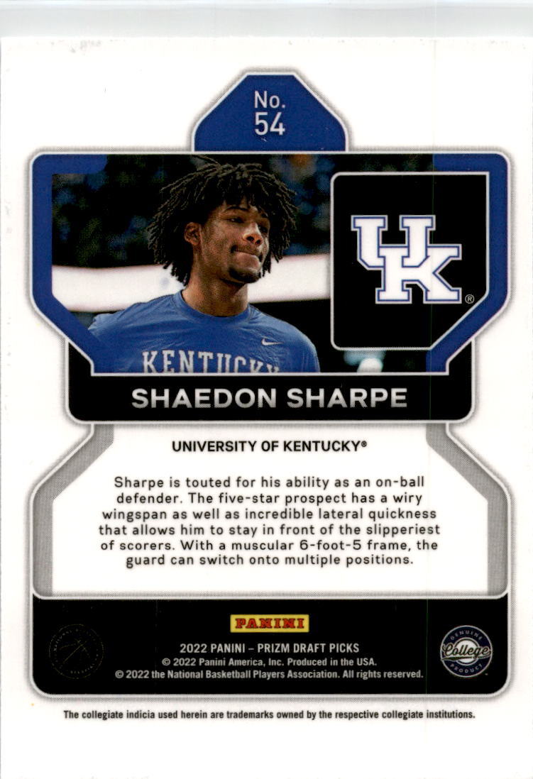 2022 Panini Prizm Draft Picks #54 Shaedon Sharpe Kentucky Wildcats