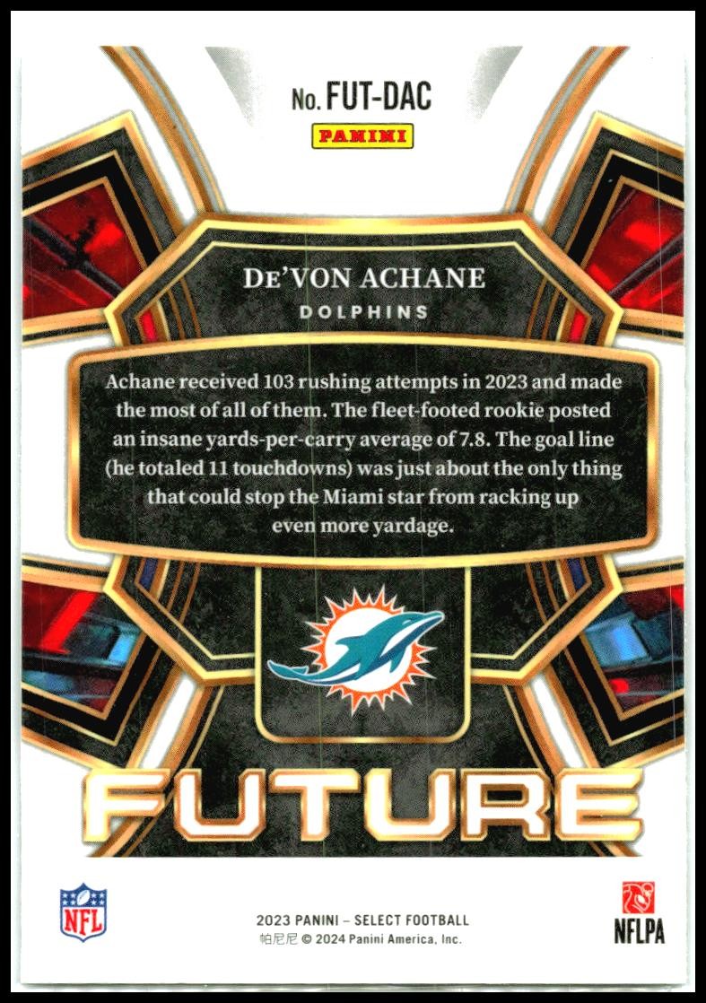 2023 Panini Select Select Future #FUT-DAC De'Von Achane Miami Dolphins