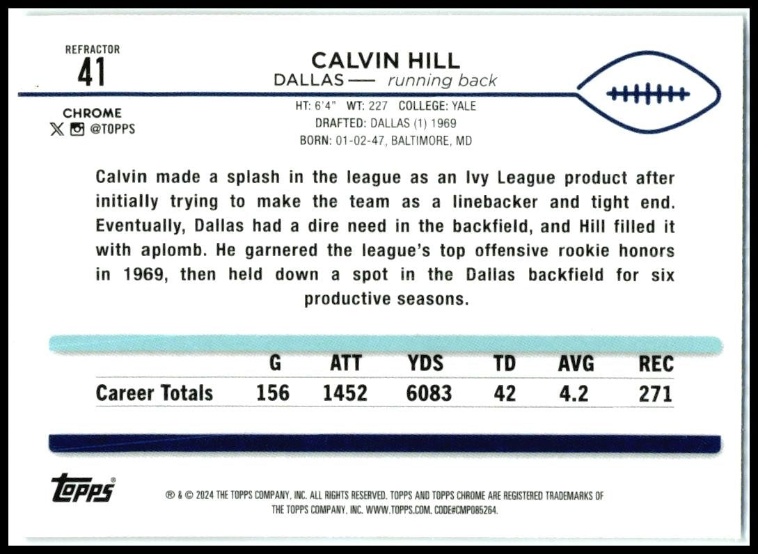 2024 Topps Chrome Refractor #41 Calvin Hill Dallas Cowboys